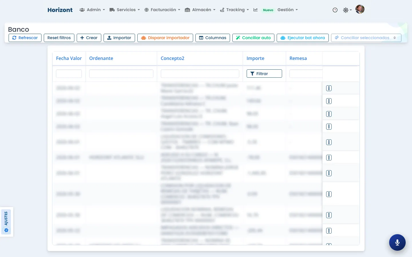 Módulo de conciliación bancaria del CRM en producción