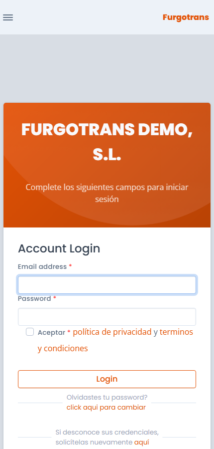 Acceso a Furgotrans en móvil