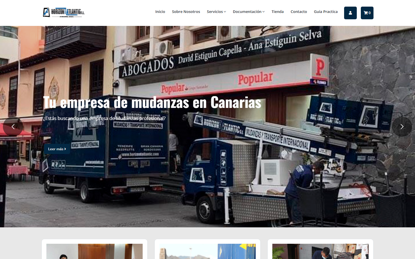 Web horizontatlantic.com — home con hero camiones y secciones de servicios